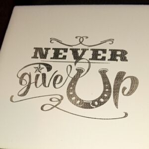 Inspirational Coaster- 'Never Give Up' in Black and White